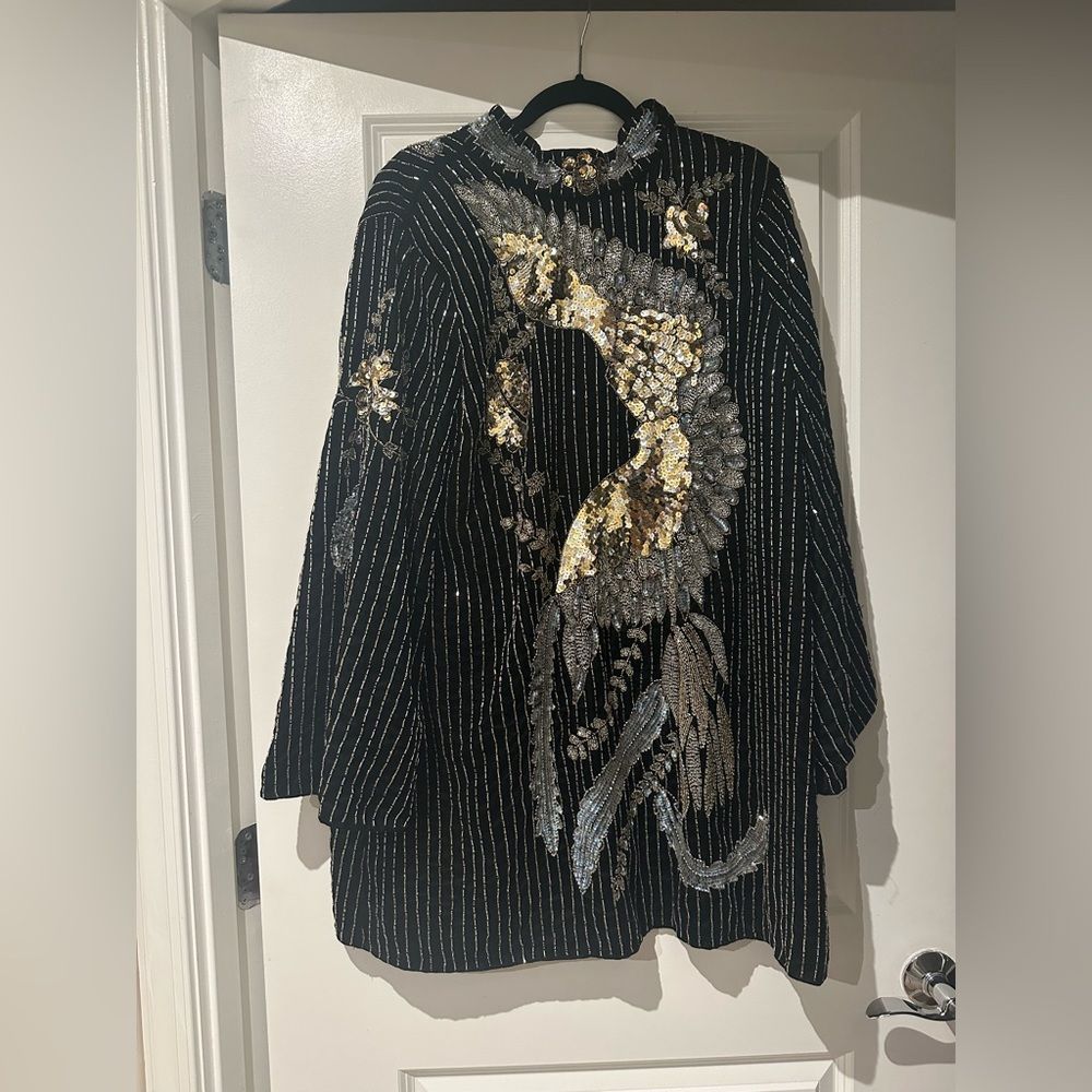 ASOS EDITION velvet mini dress with sequin bird embellishment in black